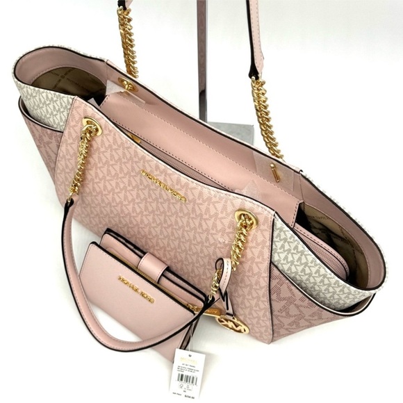 Michael Kors Large JST Chain Shoulder Bag & Bifold Zip Chain Wallet Powder - Picture 6 of 13